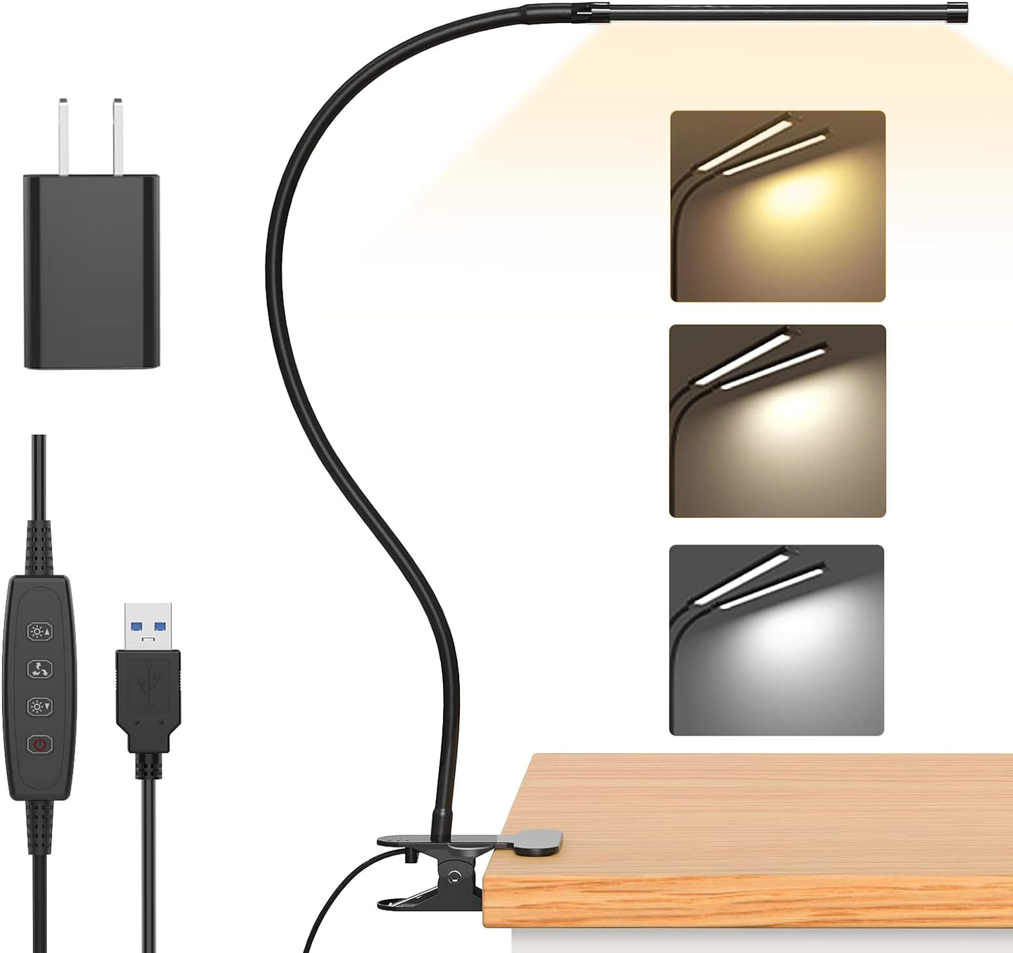 77-LED skrivbordsklämlampa med USB-strömförsörjning och flexibel svanhals – Serava