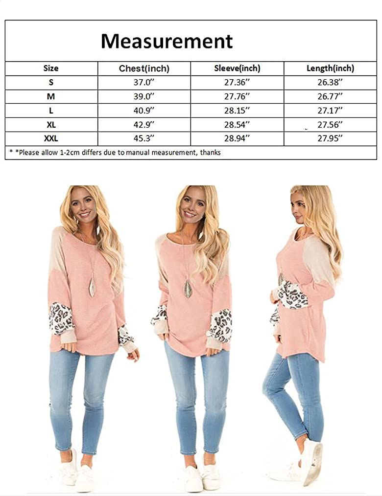 Damen-Pullover rosa mit Leopardenärmeln, lässig, Herbstmode, Größenübersicht, bequem.