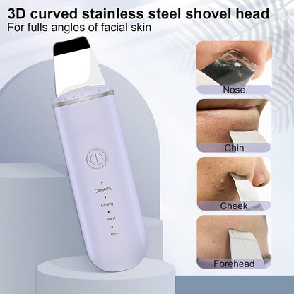 Ultraschall-Gesichtsreiniger, 3D Edelstahlkopf, weiß, für Hautpflege und Peeling.