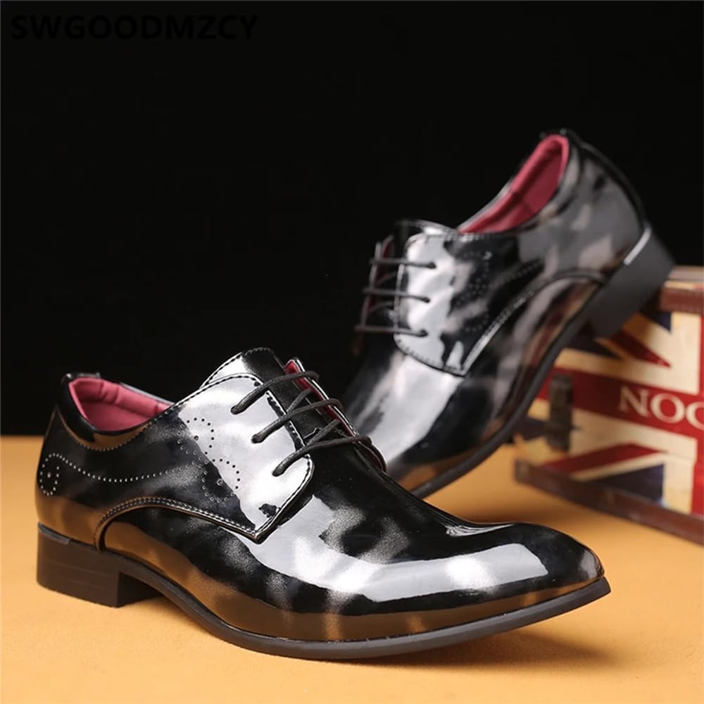 Schwarze Lacklederschuhe für Herren, formell, mit Schnürung, glänzend, elegantes Design.
