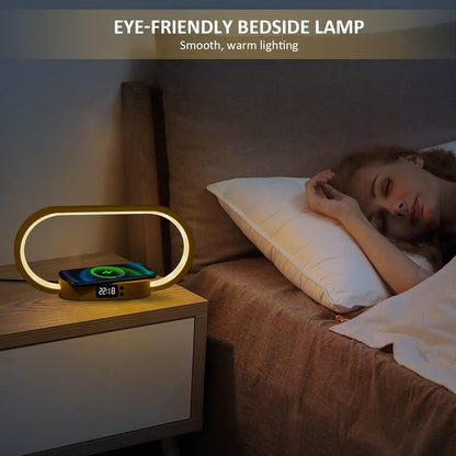 Bordslampa med trådlös laddning och klocka – Lumora