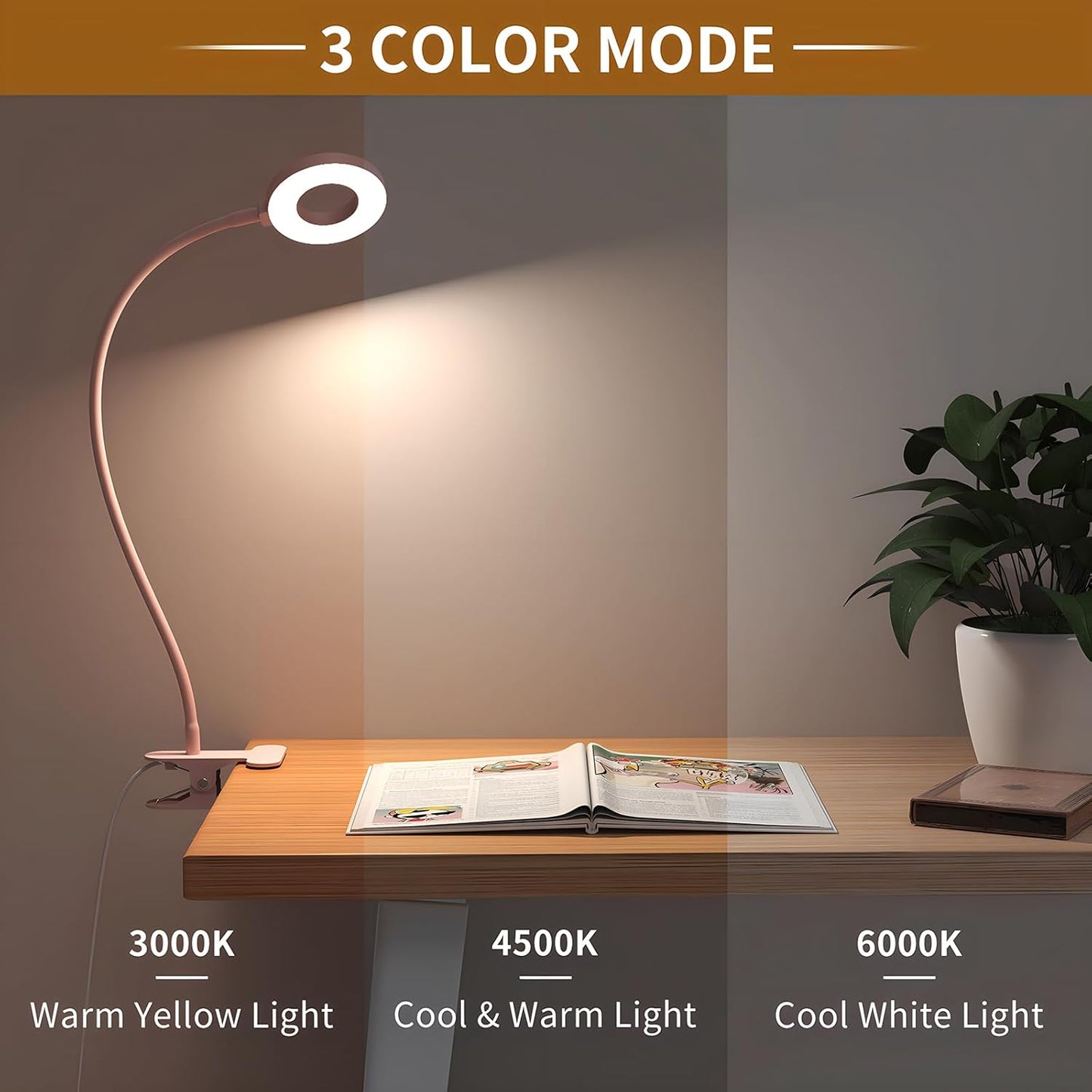 3 färglägen LED-klämlampa för skrivbord med flexibel svanhals – Selvara (1+1 GRATIS)