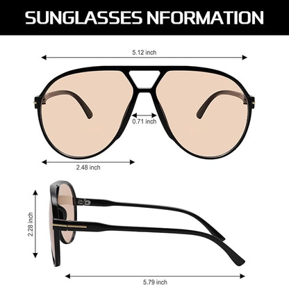 Schwarze Pilotenbrille mit braunen Gläsern, Metallrahmen, Unisex, modisch, UV-Schutz.
