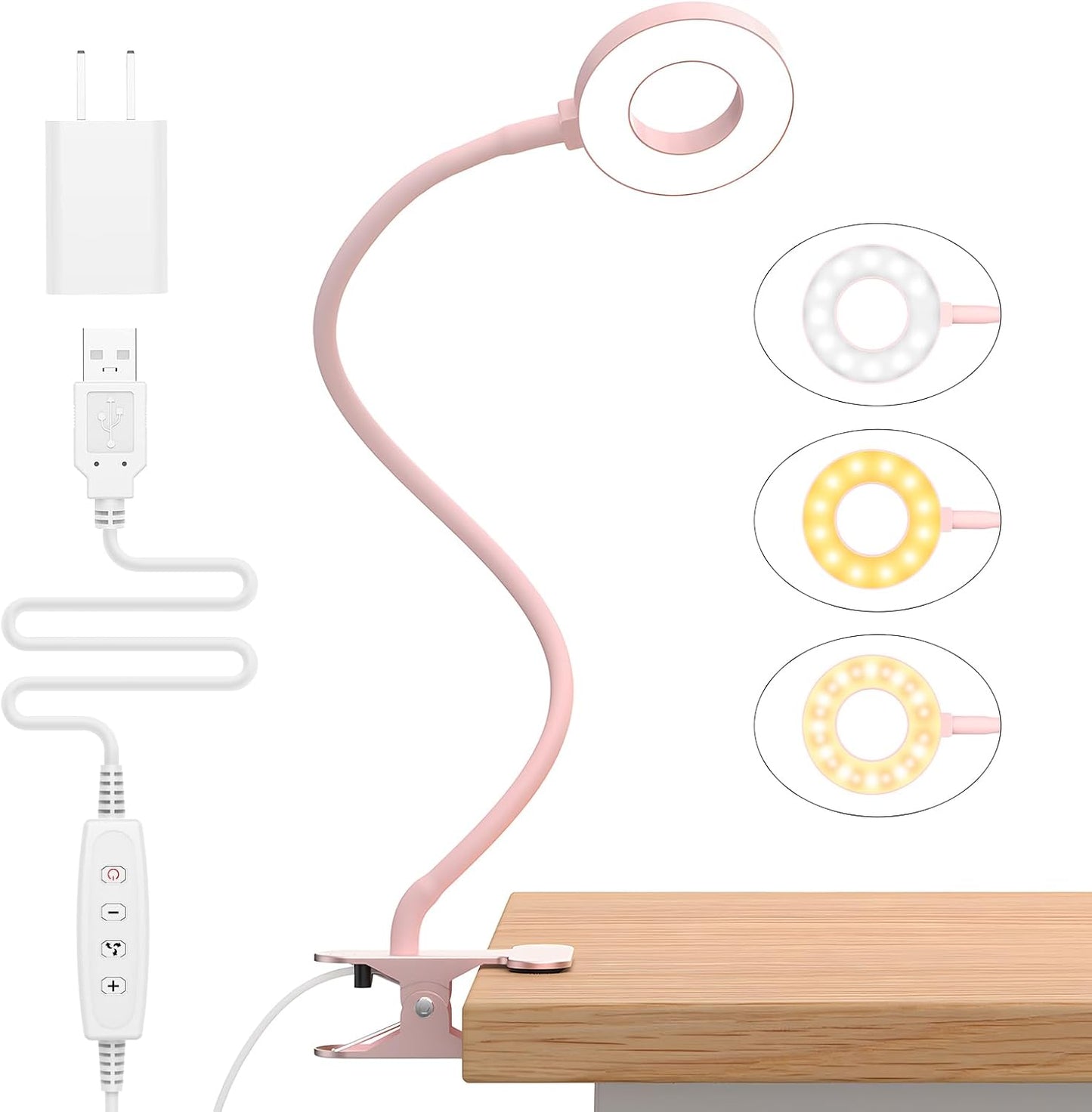 3 färglägen LED-klämlampa för skrivbord med flexibel svanhals – Selvara (1+1 GRATIS)