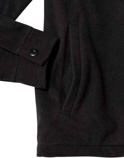 Schwarze Fleecejacke mit Knopfmanschette und Seitentasche, warme Winterbekleidung.