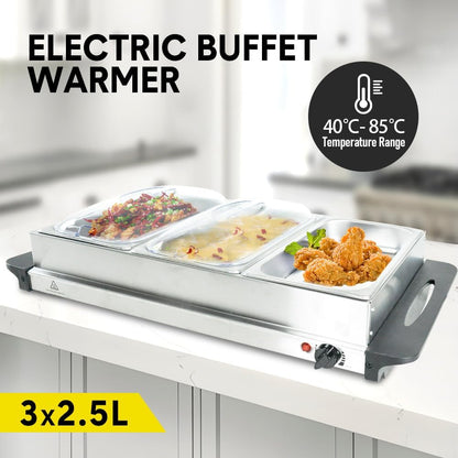 Elektrisk buffématvärmare med 3 × 2,5 l-behållare och temperaturinställning – Valtero