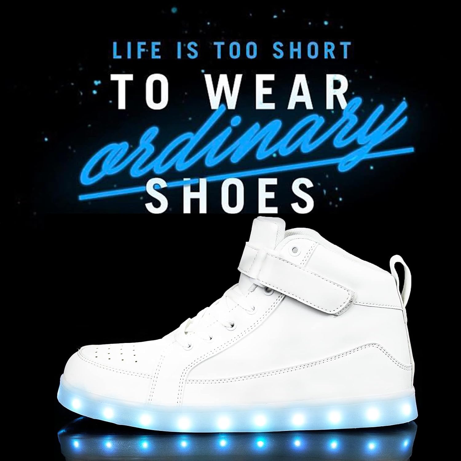 Weiße LED-Sneaker mit leuchtender Sohle, modisch, Unisex, trendige Schuhe.