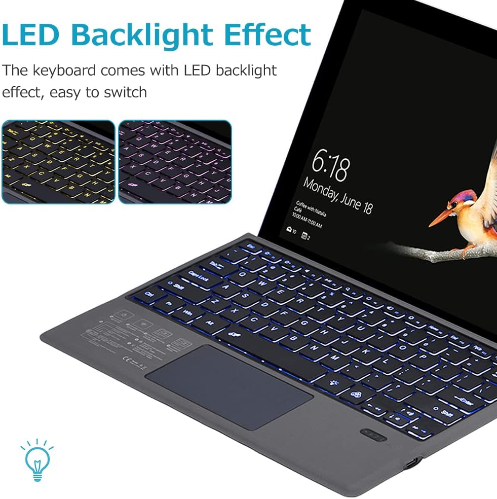 Trådlöst Bluetooth-tangentbord med bakgrundsbelysning och styrplatta för Surface Pro – Nexora