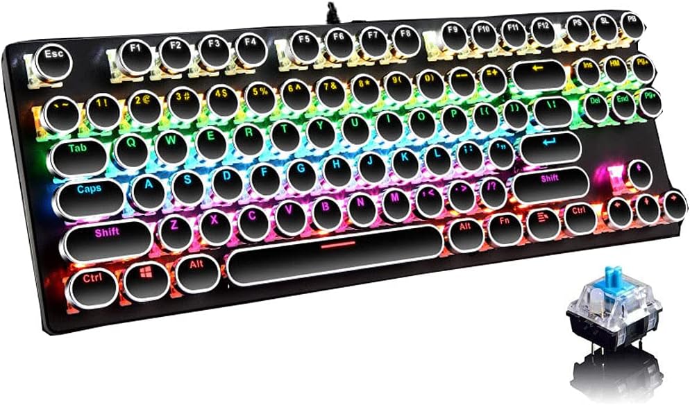 87-tangenter mekaniskt gamingtangentbord, RGB-bakgrundsbelyst, blå switchar