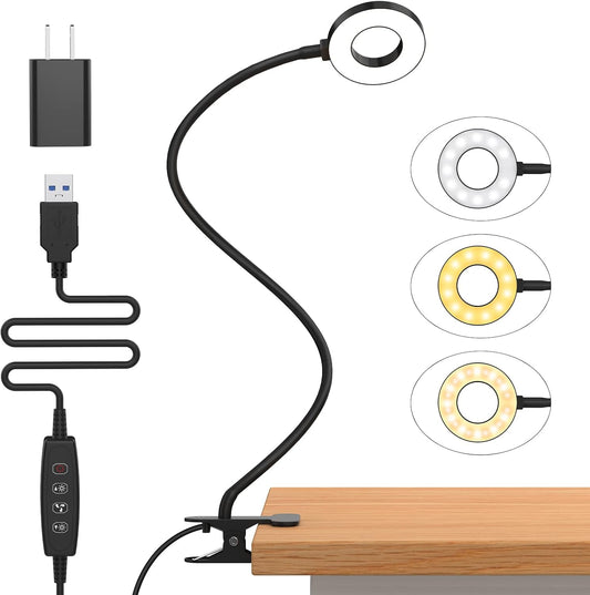 3 färglägen LED-klämlampa för skrivbord med flexibel svanhals – Selvara (1+1 GRATIS)
