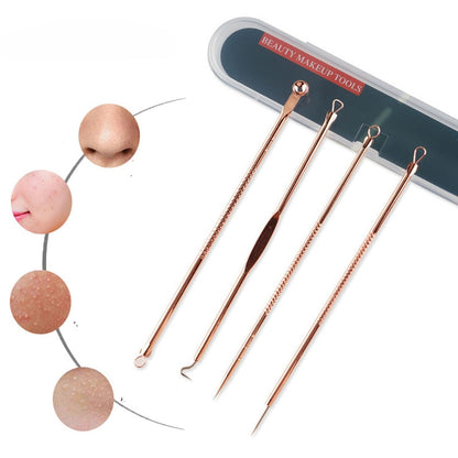 Mitesserentferner Set, Edelstahl, Roségold, Hautpflege, Porenreiniger, Beauty-Tools.