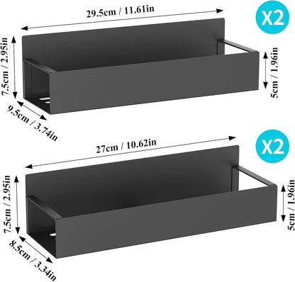 Schwarzes Wandregal-Set aus Metall, 2 Stück, 29,5 cm und 27 cm, für Bad oder Küche.