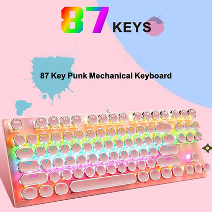 87-tangenter mekaniskt gamingtangentbord, RGB-bakgrundsbelyst, blå switchar