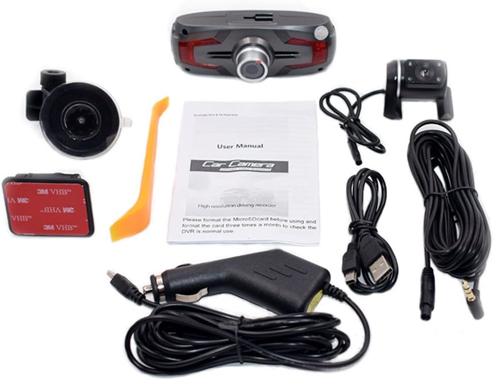 Dashcam med dubbla kameror, 2,7" LCD med 170° vidvinkel och bakre vy