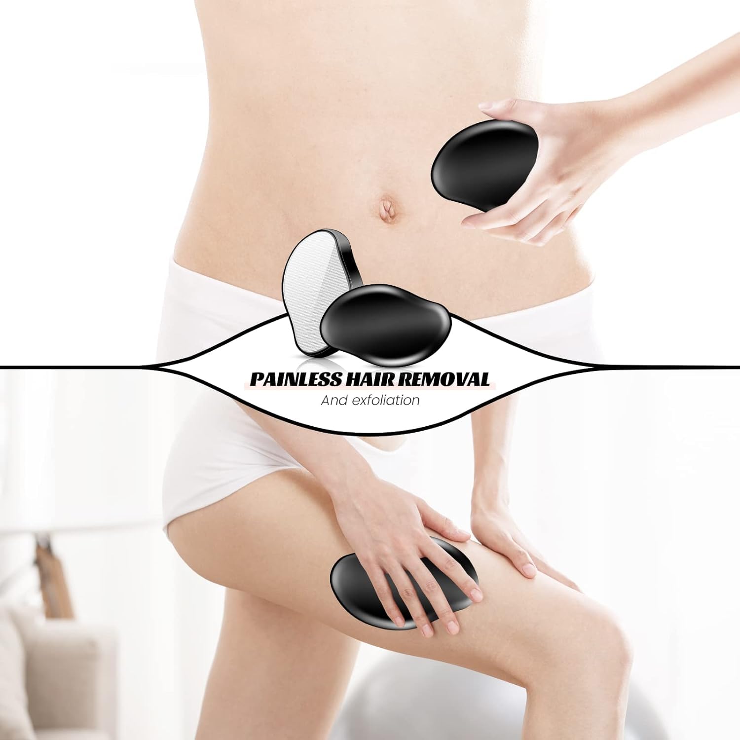 Schwarzer Haarentferner für schmerzfreie Haarentfernung und Peeling, ergonomisch, handgehalten.
