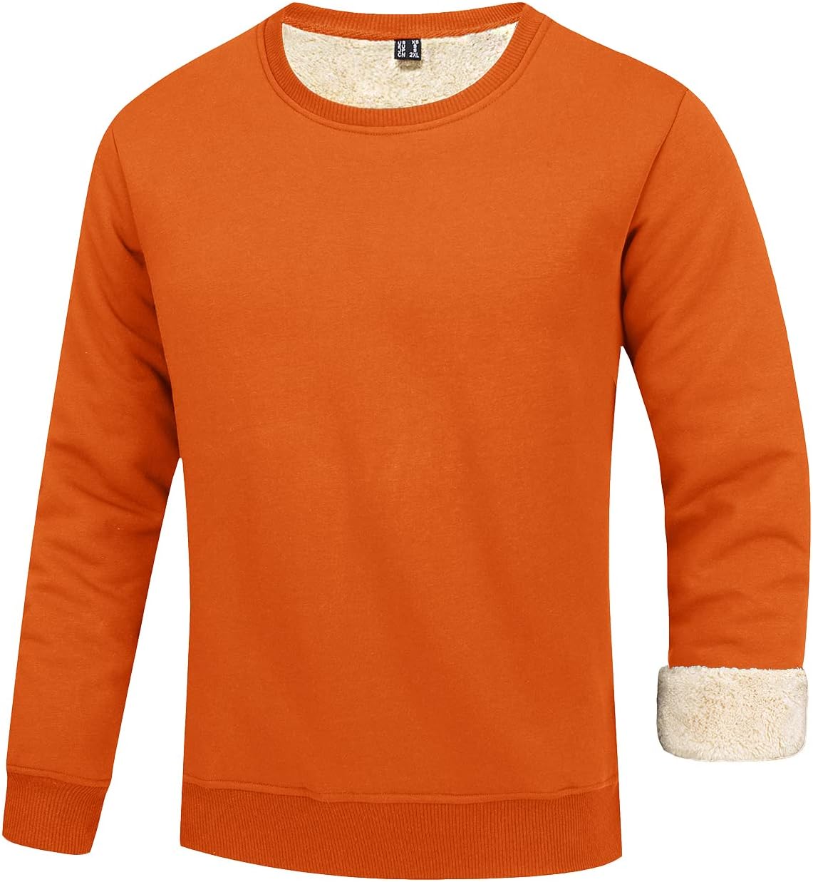 Orange Herrenpullover, Fleece gefüttert, langärmelig, warm, bequem, modisch.