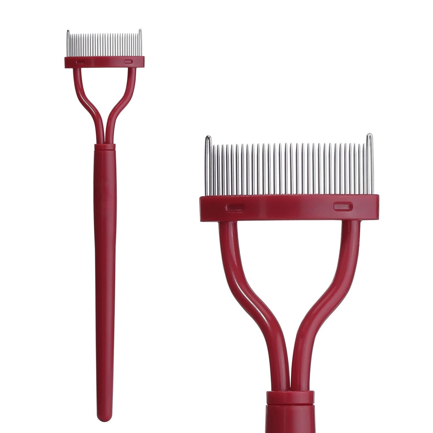 Roter Entfilzungskamm für Haustiere, Metallzinken, ergonomischer Griff, Fellpflege.