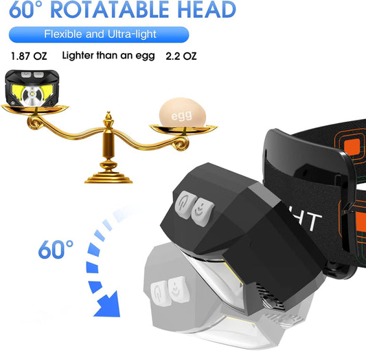 2-pack Ultra-ljus återuppladdningsbar LED-huvudlampa med rörelsesensor – Lumivor