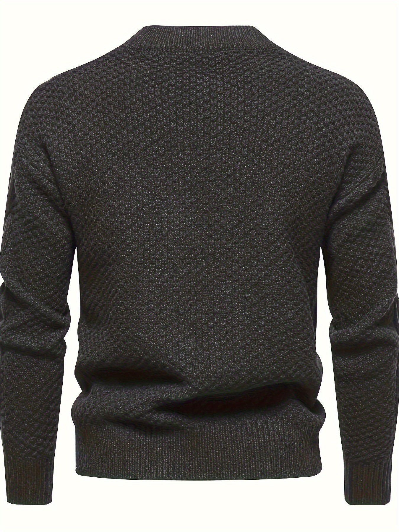 Dunkelgrauer Strickpullover Herren, Rückansicht, Baumwolle, Wintermode, Textur, warm.