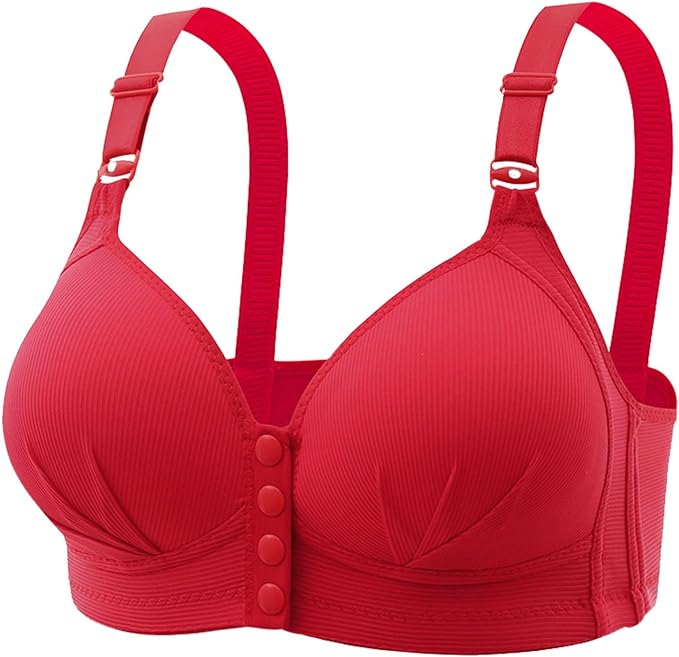 Roter Damen-BH mit breiten Trägern, Vorderverschluss, nahtlos, bequem, stützend.