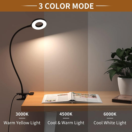 3 färglägen LED-klämlampa för skrivbord med flexibel svanhals – Selvara (1+1 GRATIS)