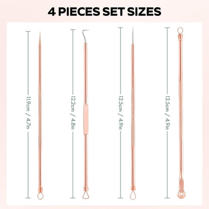 4-teiliges Mitesserentferner-Set, Edelstahl, roségold, Hautpflege-Werkzeug, 12 cm, 4,7 Zoll.