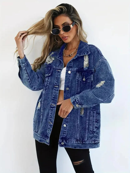 Vattentålig & Fodrad Oversized Dam Jeansjacka med Huva – Höstunderverk Talia