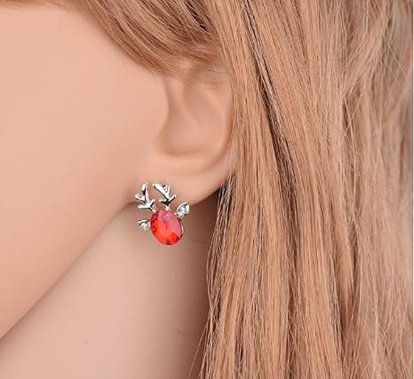 Silberne Ohrringe mit rotem Edelstein, elegantes Design, Modeschmuck für Damen.