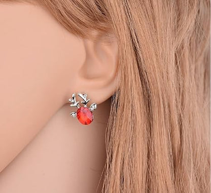 Silberne Ohrringe mit rotem Edelstein, elegantes Design, Modeschmuck für Damen.