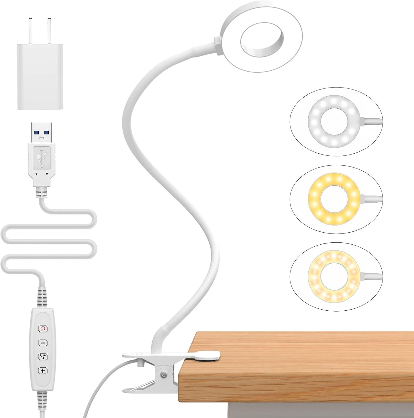 3 färglägen LED-klämlampa för skrivbord med flexibel svanhals – Selvara (1+1 GRATIS)