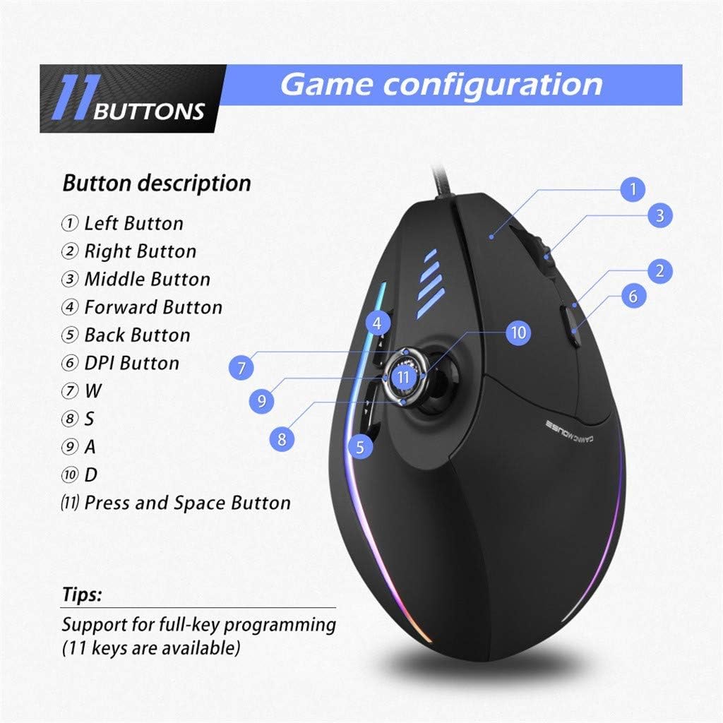 Vertikal RGB-spelmus med joystick och 11 programmerbara knappar – Kryvos