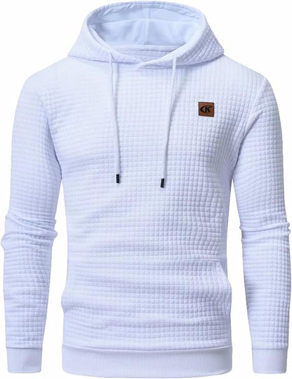 Weißer Kapuzenpullover Herren, gesteppter Stoff, modisch, bequem, Freizeitkleidung.