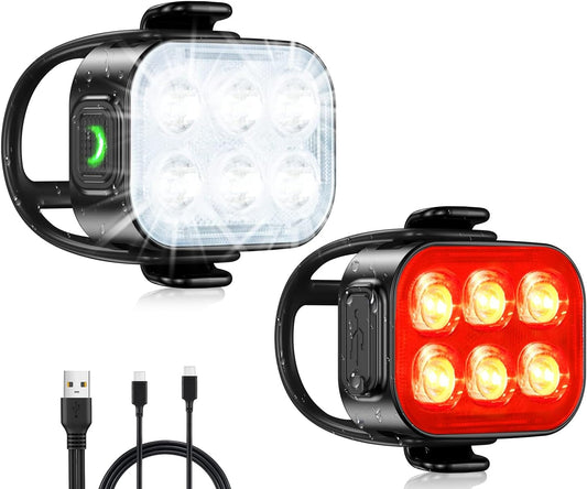 Set med ultratunna, USB-uppladdningsbara cykelljus med 4+6 lägen – SlimBeam