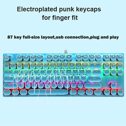 87-tangenter mekaniskt gamingtangentbord, RGB-bakgrundsbelyst, blå switchar