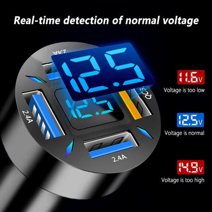 Auto-Ladegerät mit LED-Display, USB-Anschlüsse, Spannungsanzeige, schwarz
