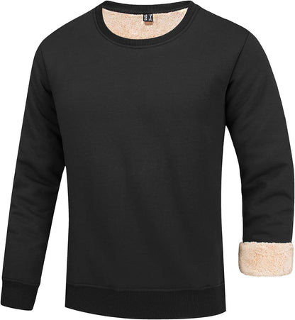 Schwarzer Herrenpullover mit Fleecefutter, langärmelig, warm, modisch, Winterkleidung.