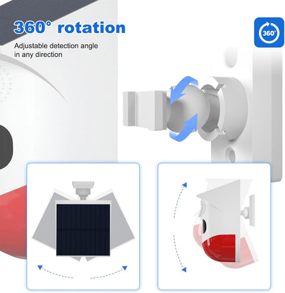 Solcellsdrivet rörelsesensorlarm med 120 dB-sirén och LED-stroboskop – Feronix