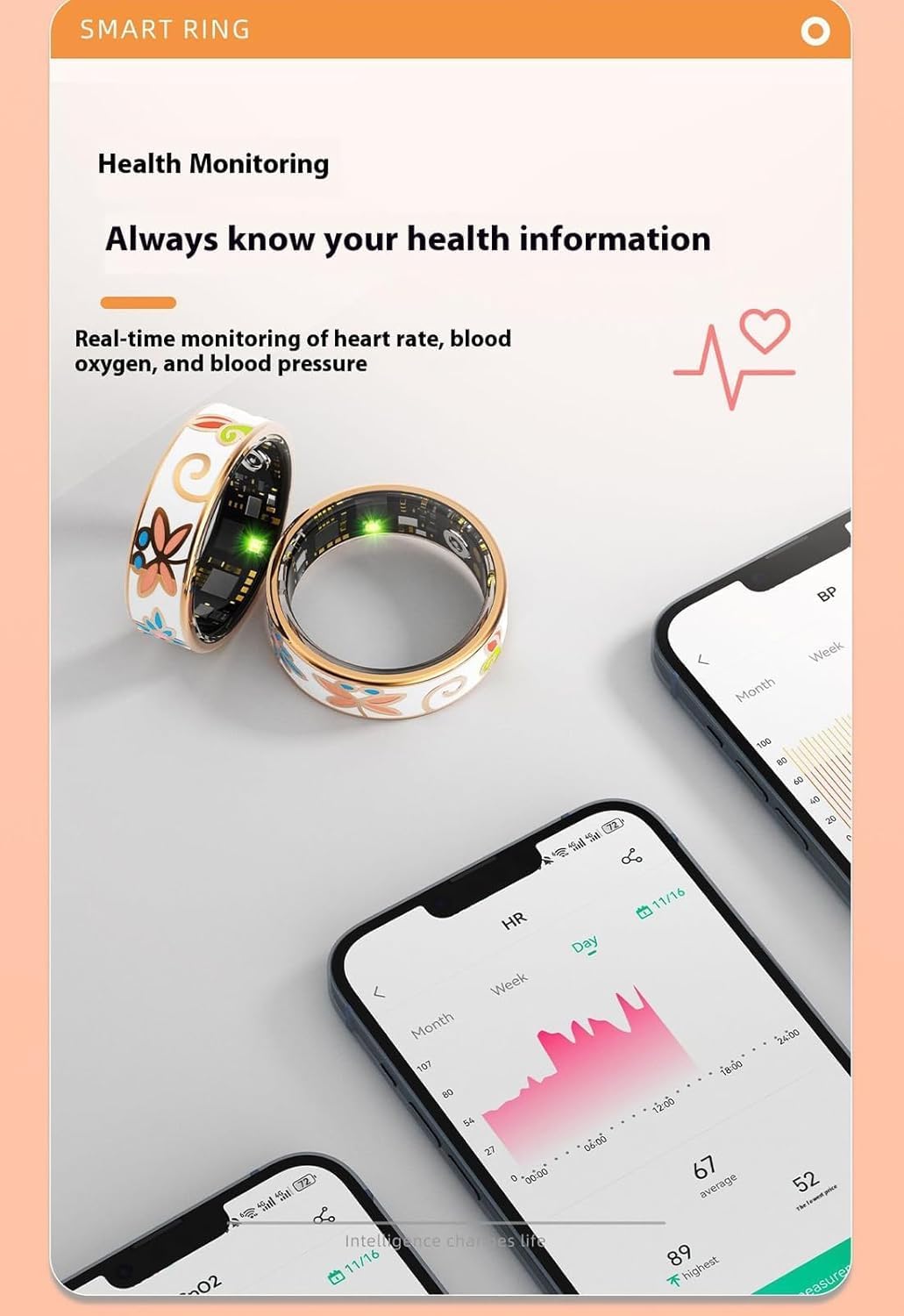 Smart emaljerad wellnessring – fitness- och sömnspårare för iOS och Android – Aurina
