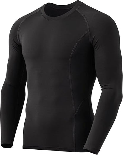 Schwarzes langärmeliges Kompressionsshirt für Herren, atmungsaktiv, Sportbekleidung.