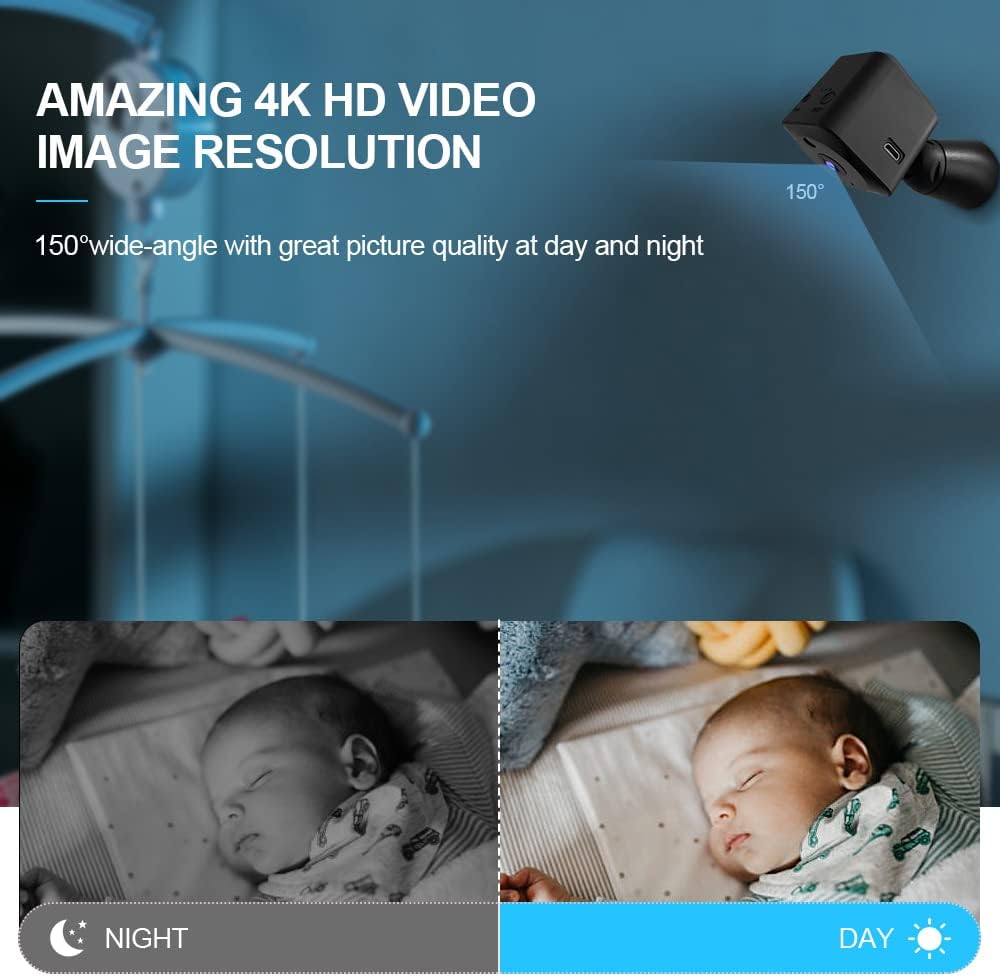Mini-säkerhetskamera 4K WiFi dold inomhuskamera med nattseende