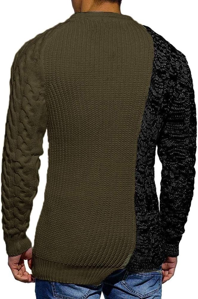 Zweiteiliger Herrenpullover, olivgrün und schwarz, Strickmuster, modisch, lässig.