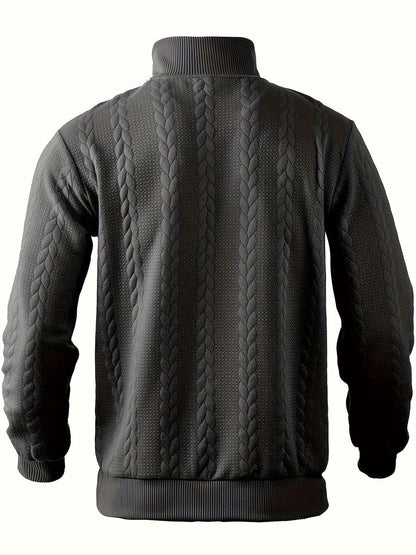 Schwarzer Strickpullover mit Zopfmuster, Herrenmode, Winterkleidung, warm und stilvoll.