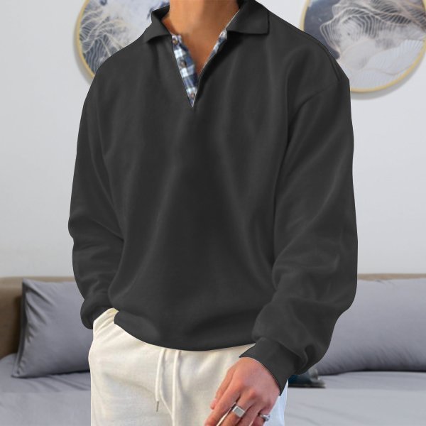 Schwarzer Herrenpullover mit Kragen, lässig, Langarm, ideal für Herbstmode, bequemes Design.