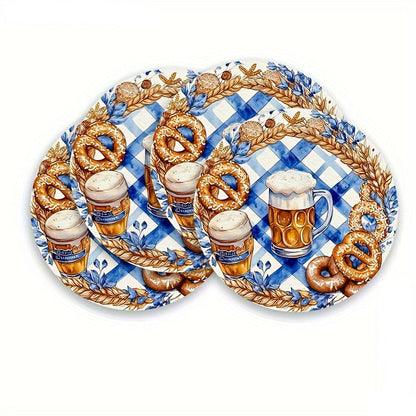 4 stycken runda trä-placeringar med Oktoberfest-motiv – BreznPlatzSet Oktoberfest 2026