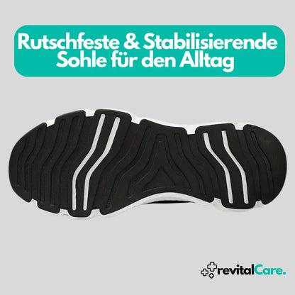 Rutschfeste schwarze Schuhsohle, stabilisierend, ideal für Alltag, RevitalCare.
