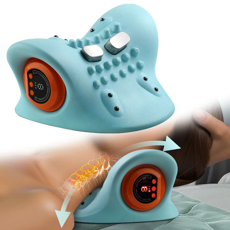 Elektrisches Nackenmassagegerät, blau, mit Heizfunktion, ergonomisch, für Schmerzlinderung.