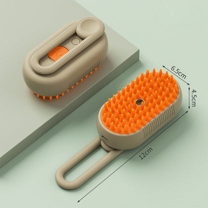 Beige-orange Silikon-Hundebürste, tragbar, 12x6,5x4,5cm, für sanfte Fellpflege.