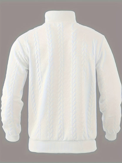 Weißer Strickpullover mit Zopfmuster, Herrenmode, Winterkleidung, warm, stilvoll, bequem.