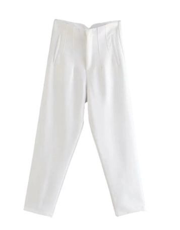 Weiße Damenhose, elegant, Baumwolle, hohe Taille, modisch, Business-Look, bequem.