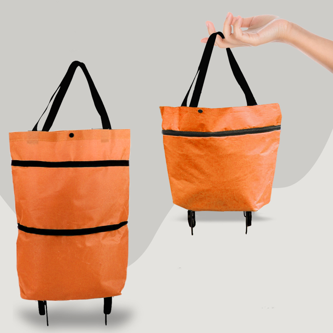 Orange faltbare Einkaufstasche mit schwarzen Griffen, leicht, tragbar, ideal für Einkäufe.